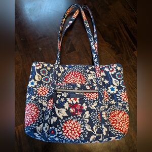 Vera Bradley Red, White and Blossoms Small Vera Tote Bag